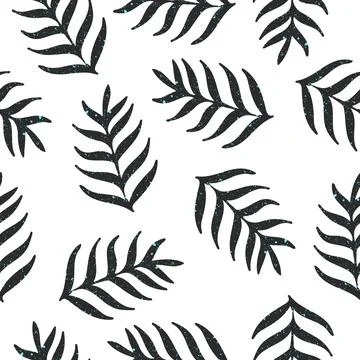 Vector seamless pattern with exotic plants, leaves on white background Stock Illustration