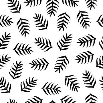 Vector seamless pattern with exotic plants, leaves on white background Stock Illustration