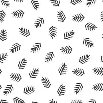 Vector seamless pattern with exotic plants, leaves on white background Stock Illustration