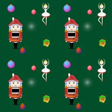 Vector seamless pattern with fabulous Christmas characters Nutcracker, ballerina Illustrazione stock