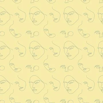 Vector seamless pattern face woman line art. Continuous line, fashion concept. Stock Illustration