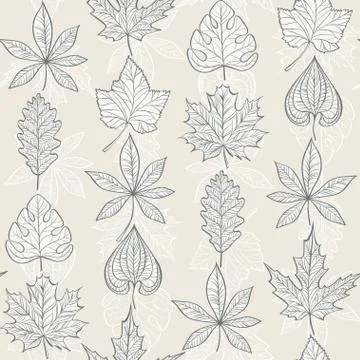 Vector Seamless Pattern with Fall Different Leaves Stock Illustration