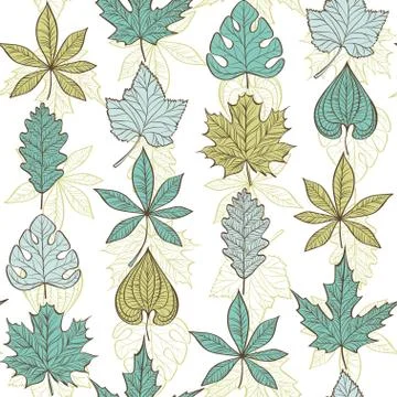 Vector Seamless Pattern with Fall Different Leaves Stock Illustration
