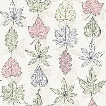Vector Seamless Pattern with Fall Different Leaves Stock Illustration