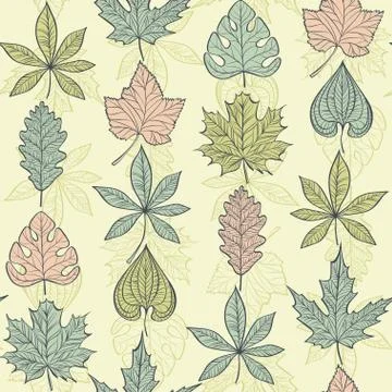Vector Seamless Pattern with Fall Different Leaves Stock Illustration