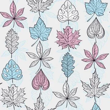 Vector Seamless Pattern with Fall Different Leaves Illustrazione stock