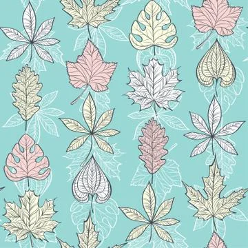 Vector Seamless Pattern with Fall Different Leaves Stock Illustration