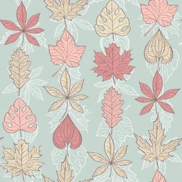 Vector Seamless Pattern with Fall Different Leaves 스톡 일러스트