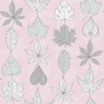 Vector Seamless Pattern with Fall Different Leaves Stock Illustration