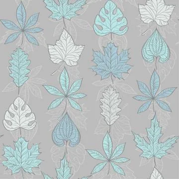 Vector Seamless Pattern with Fall Different Leaves Stock Illustration