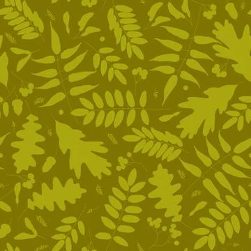 Vector seamless pattern with falling leaves, berries, seeds and acorns neutra Stock Illustration