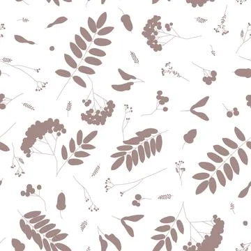 Vector seamless pattern with falling leaves, berries, seeds and acorns neut.. Stock Illustration
