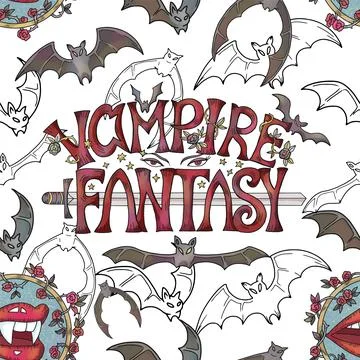 Vector seamless pattern with fantasy illustrations of vampire bats Stock Illustration