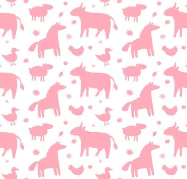 Vector seamless pattern of farm animals silhouette Stock Illustration