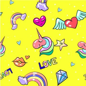 Vector seamless pattern with fashion cute love patches Illustrazione stock
