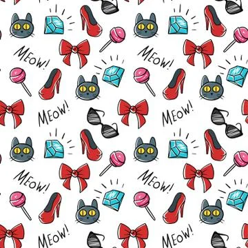 Vector seamless pattern of fashionable patches. Modern doodle pop art sketch  Stock Illustration