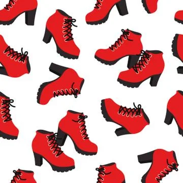 Vector seamless pattern with fashionable shoes. Handdrawn texture design. Stock Illustration