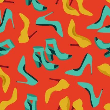 Vector seamless pattern with fashionable shoes. Handdrawn texture design. Stock Illustration