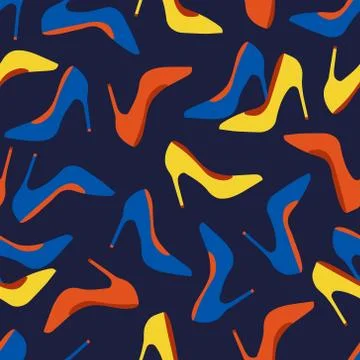 Vector seamless pattern with fashionable shoes. Handdrawn texture design. Stock Illustration