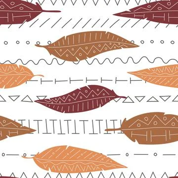 Vector seamless pattern with feather of bail eagle, quill on ethnic background Illustrazione stock