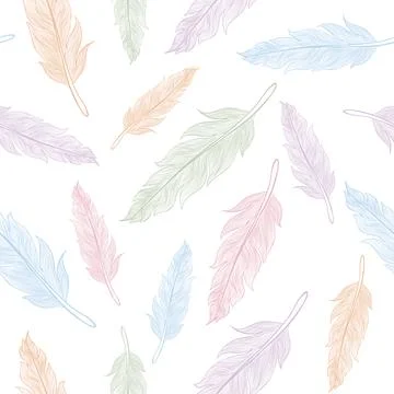 Vector seamless pattern of feathers in boho style. Colotful feather pattern. Stock Illustration