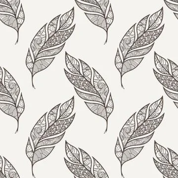 Vector seamless pattern of feathers. Doodle. Zentangle Illustrazione stock
