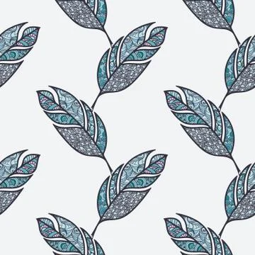 Vector seamless pattern of feathers. Doodle. Zentangle Stock Illustration