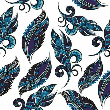 Vector Seamless pattern of feathers in ethnic style 스톡 일러스트