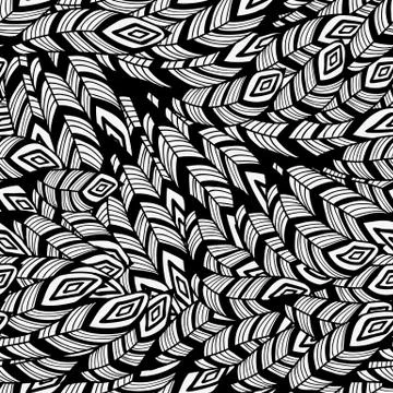 Vector seamless pattern with feathers Stock Illustration