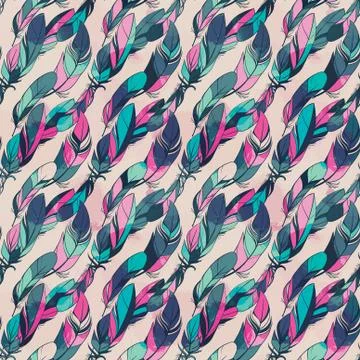 Vector seamless pattern with feathers Stock Illustration
