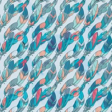 Vector seamless pattern with feathers Stock Illustration