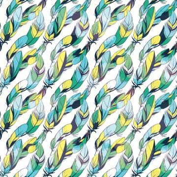 Vector seamless pattern with feathers Stock Illustration