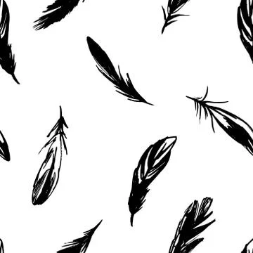 Vector  seamless pattern with feathers on a white background. Stock Illustration