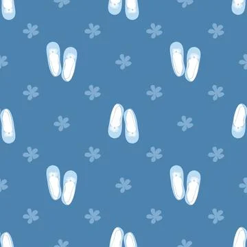 Vector seamless pattern featuring ballet flat shoes and flowers in blue Stock Illustration