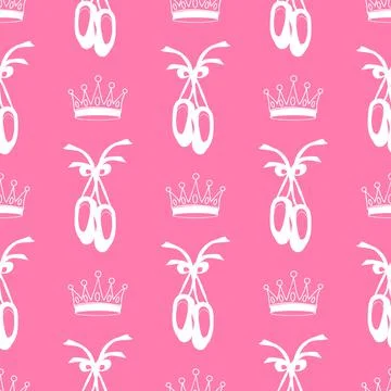 Vector seamless pattern featuring ballet pointe shoes, crowns Stock Illustration