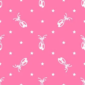 Vector seamless pattern featuring ballet pointe shoes and stars on a pink Stock Illustration