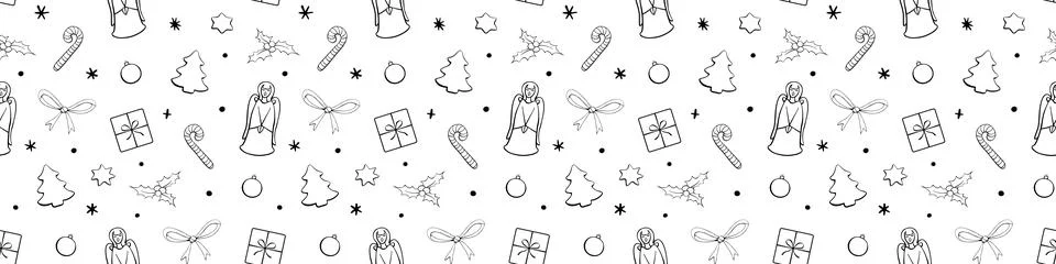 Vector seamless pattern of festive symbols - figures of Christmas trees, sing 스톡 일러스트