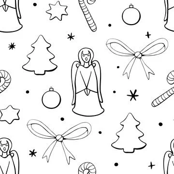 Vector seamless pattern of festive symbols - figures of Christmas trees, sing Stock Illustration