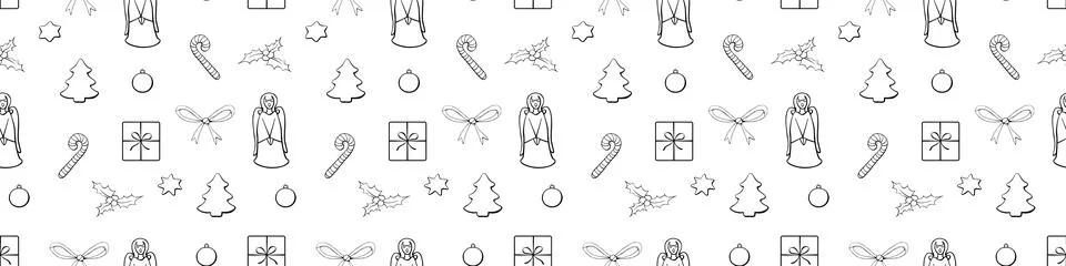 Vector seamless pattern of festive symbols - figures of Christmas trees, sing イラスト素材