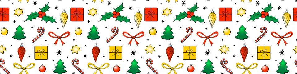 Vector seamless pattern of festive symbols - figures of Christmas trees, ho.. Illustrazione stock