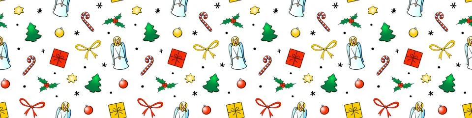Vector seamless pattern of festive symbols - figures of Christmas trees, si.. Illustrazione stock