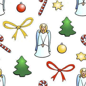 Vector seamless pattern of festive symbols - figures of Christmas trees, sing 库存插图