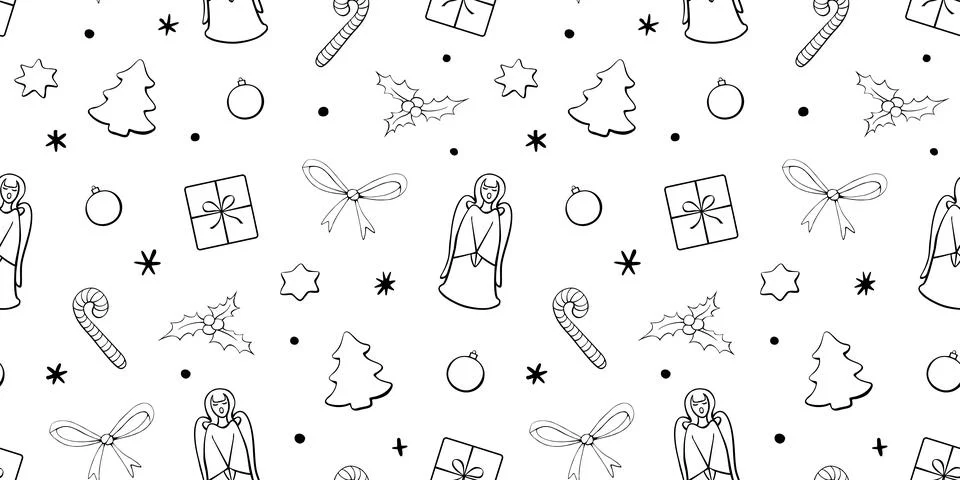 Vector seamless pattern of festive symbols - figures of Christmas trees, sing Stock Illustration