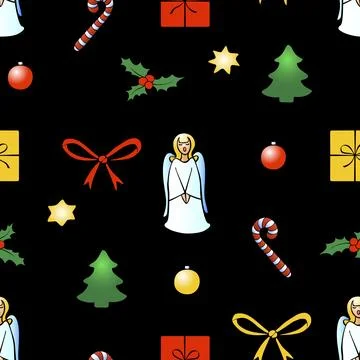 Vector seamless pattern of festive symbols - figures of Christmas trees, si.. Stockillustratie