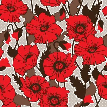 Vector seamless pattern with field poppies. Stock Illustration