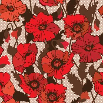 Vector seamless pattern with field poppies. Stock Illustration