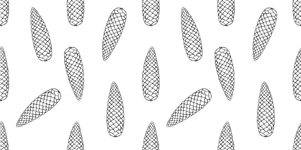 Vector seamless pattern with fir spruce cone in doodle style. Nature forest b Stock Illustration