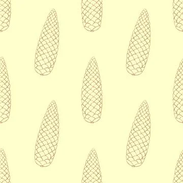 Vector seamless pattern with fir spruce cone in doodle style. Nature forest b Illustrazione stock