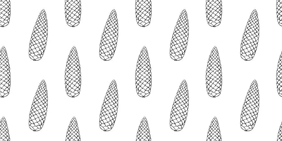 Vector seamless pattern with fir spruce cone in doodle style. Nature forest b Illustrazione stock
