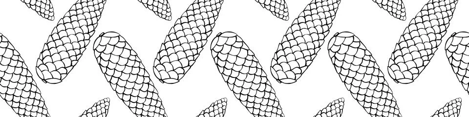 Vector seamless pattern with fir spruce cone in doodle style. Nature forest b Illustrazione stock